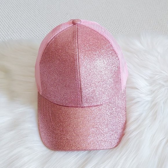 Pink Glitter C.C Ponytail Messy Bun Cap - Picture 3 of 8